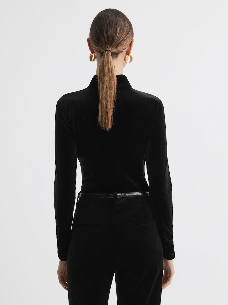 Reiss Black Caty Velvet Funnel Neck Top - Image 5 of 5