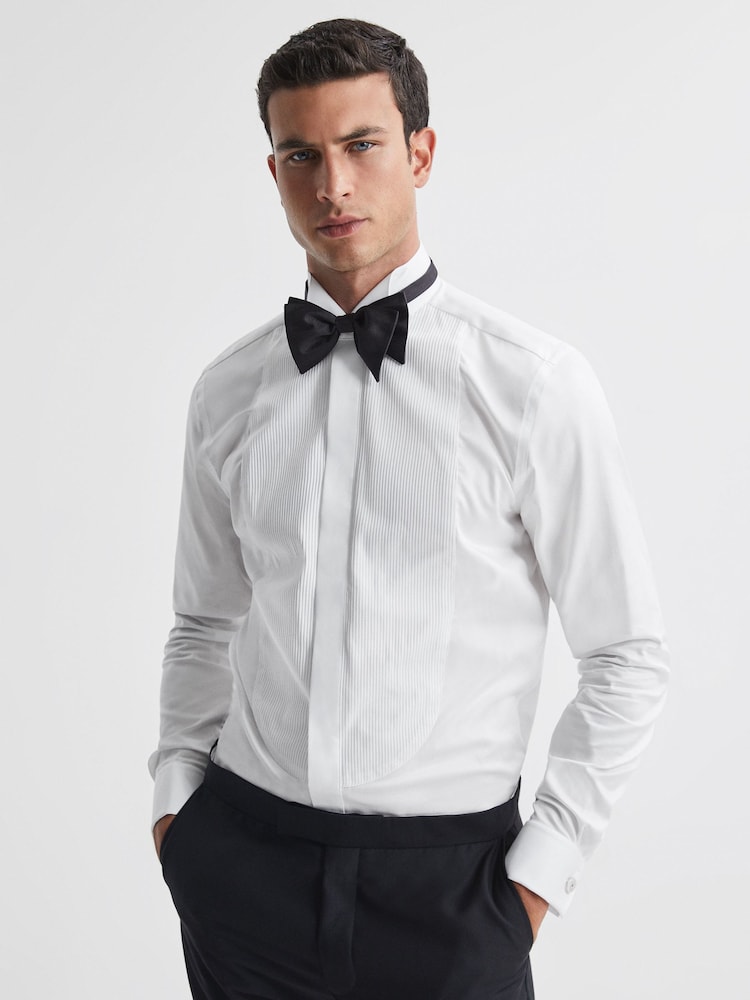 Reiss White Fitzrovia Pleat Front Winged Collar Shirt - Image 1 of 7