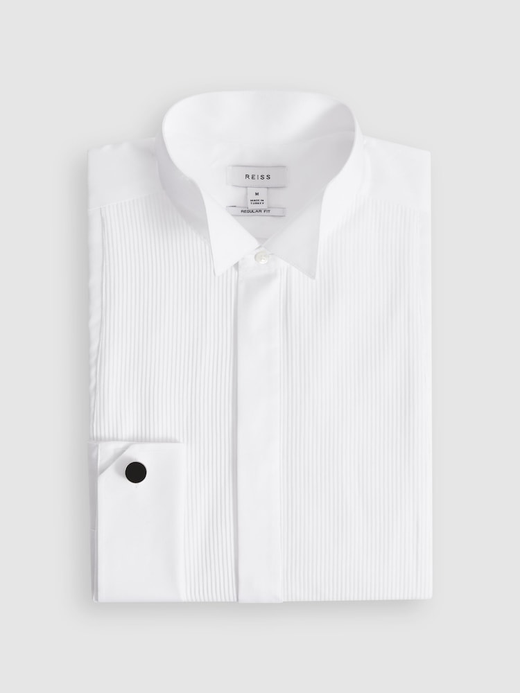 Reiss White Fitzrovia Pleat Front Winged Collar Shirt - Image 2 of 7