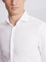 MOSS White Slim 100% Cotton Dobby Stretch Shirt - Image 1 of 5