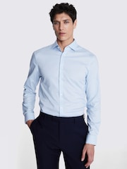 MOSS Blue Slim Dobby Stretch Shirt - Image 1 of 3