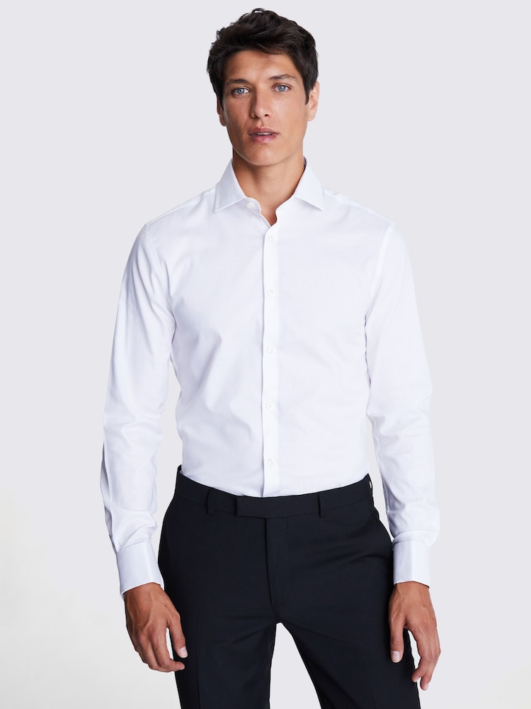 MOSS Gloss White Slim Dobby Stretch Shirt - Image 1 of 3