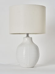 BHS White Gus Embossed Ceramic Table Lamp - Image 2 of 5