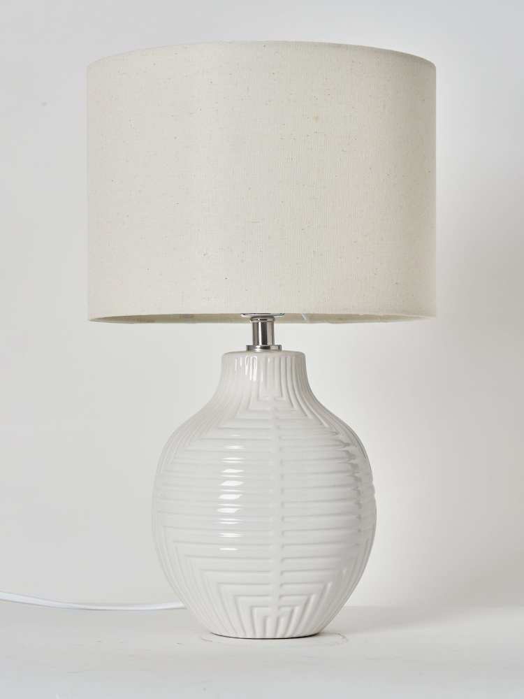BHS White Gus Embossed Ceramic Table Lamp - Image 2 of 5