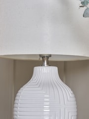 BHS White Gus Embossed Ceramic Table Lamp - Image 3 of 5