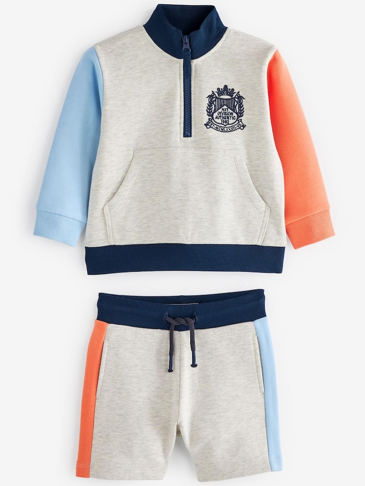 Grey Half Zip Colourblock Sweatshirt And Shorts Set (3mths-7yrs) - Image 1 of 2