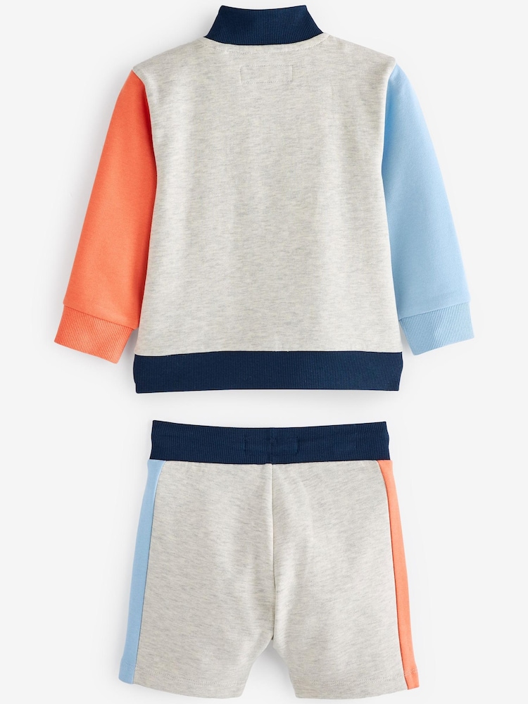 Grey Half Zip Colourblock Sweatshirt And Shorts Set (3mths-7yrs) - Image 2 of 2
