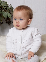 The Little Tailor Baby Pointelle 100% Cotton White Cardigan - Image 1 of 5