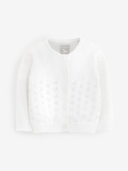 The Little Tailor Baby Pointelle 100% Cotton White Cardigan - Image 2 of 5