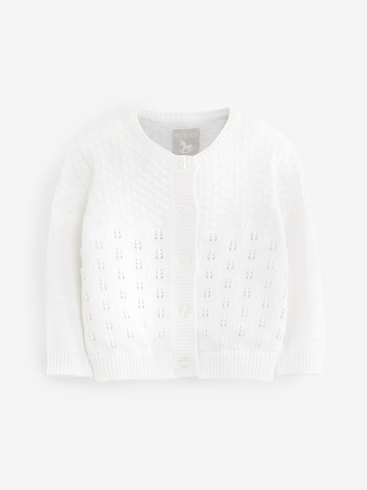 The Little Tailor Baby Pointelle 100% Cotton White Cardigan - Image 2 of 5