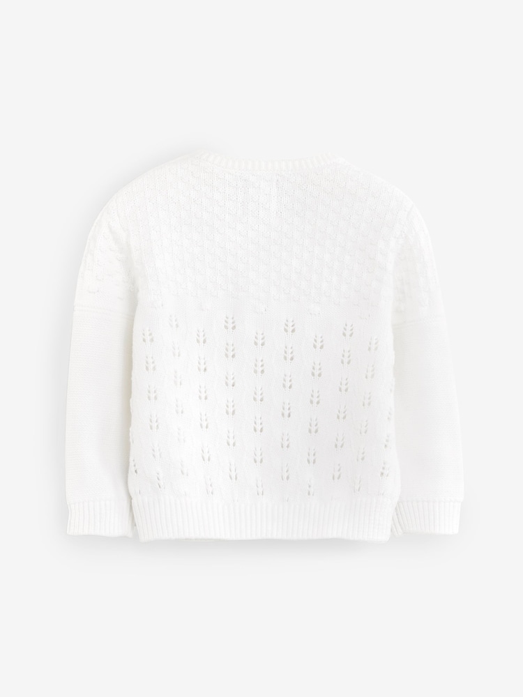 The Little Tailor Baby Pointelle 100% Cotton White Cardigan - Image 3 of 5
