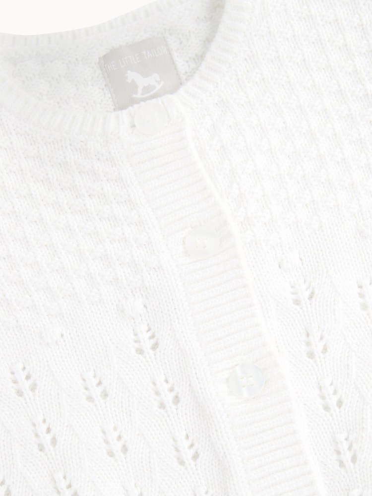 The Little Tailor Baby Pointelle 100% Cotton White Cardigan - Image 4 of 5