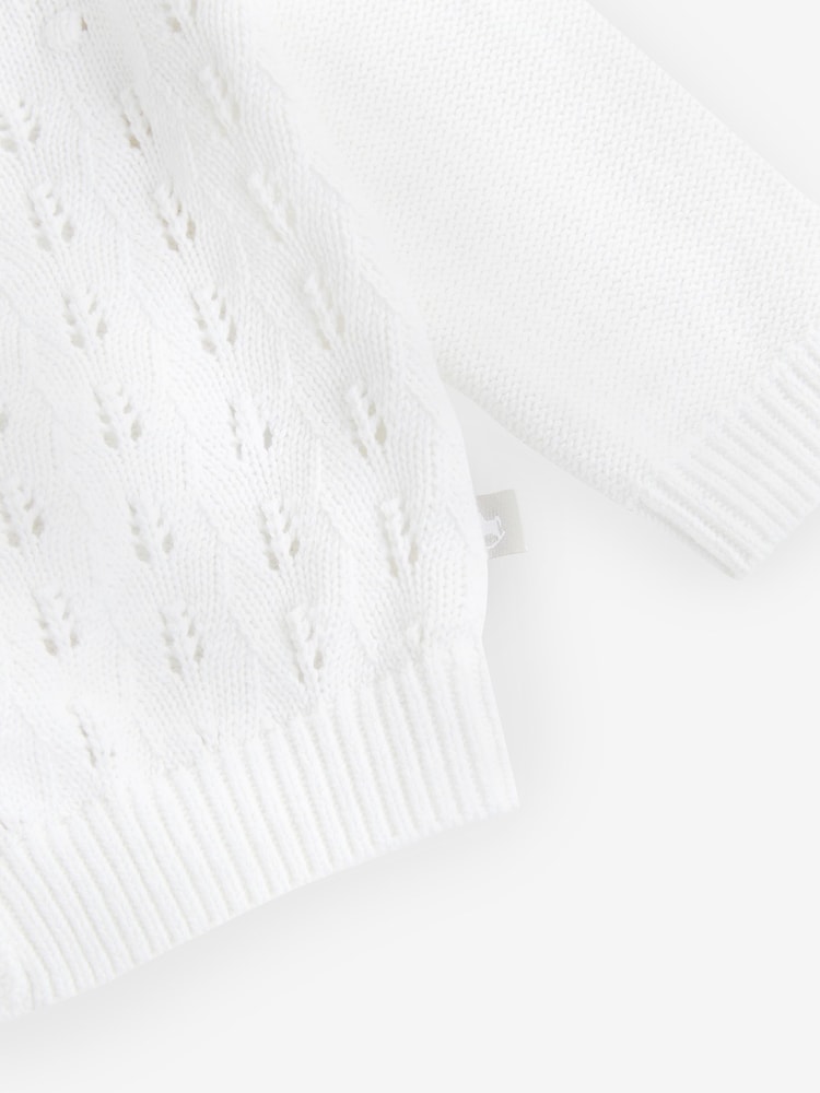 The Little Tailor Baby Pointelle 100% Cotton White Cardigan - Image 5 of 5