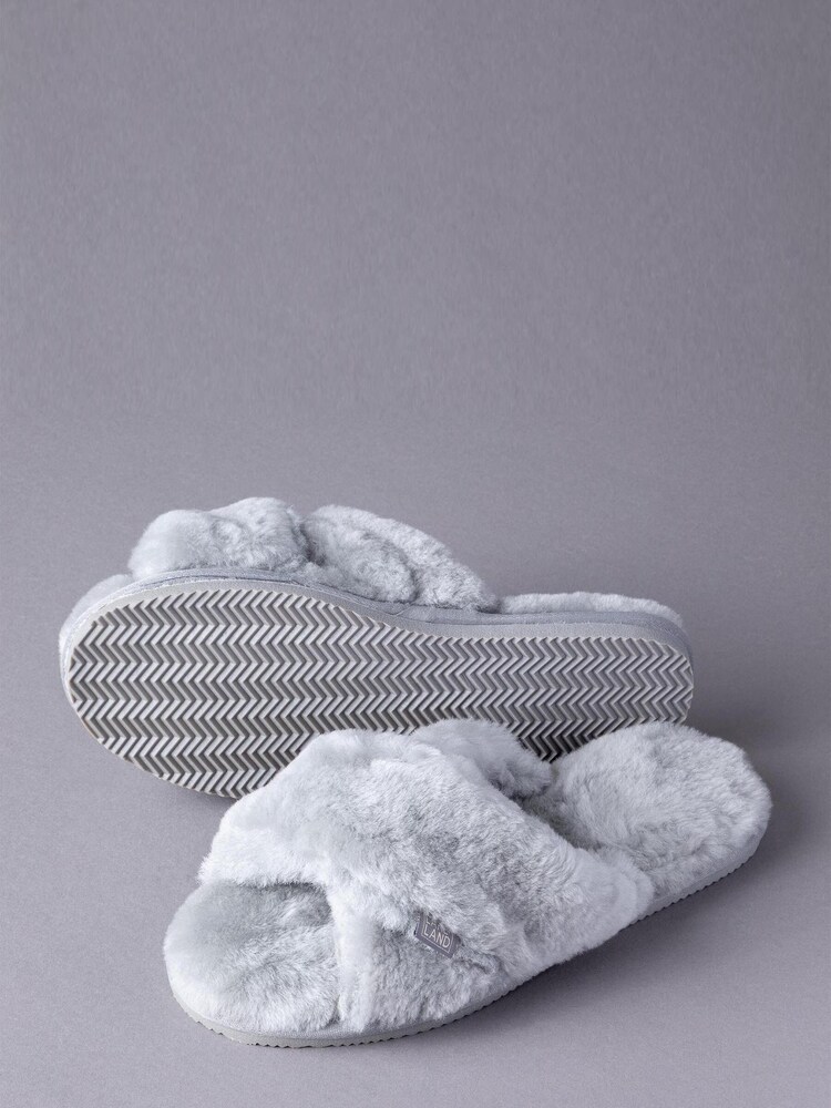 Lakeland Leather Light Grey Ladies Sheepskin Cross-Over Mule Slippers - Image 2 of 3