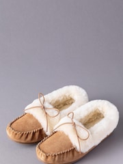 Lakeland Leather Tan Brown Ladies Sheepskin Moccasin Slippers - Image 1 of 3