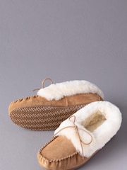 Lakeland Leather Tan Brown Ladies Sheepskin Moccasin Slippers - Image 2 of 3