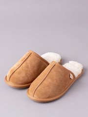 Lakeland Leather Tan Brown Mens Sheepskin Slider Slippers - Image 1 of 3