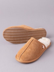 Lakeland Leather Tan Brown Mens Sheepskin Slider Slippers - Image 2 of 3