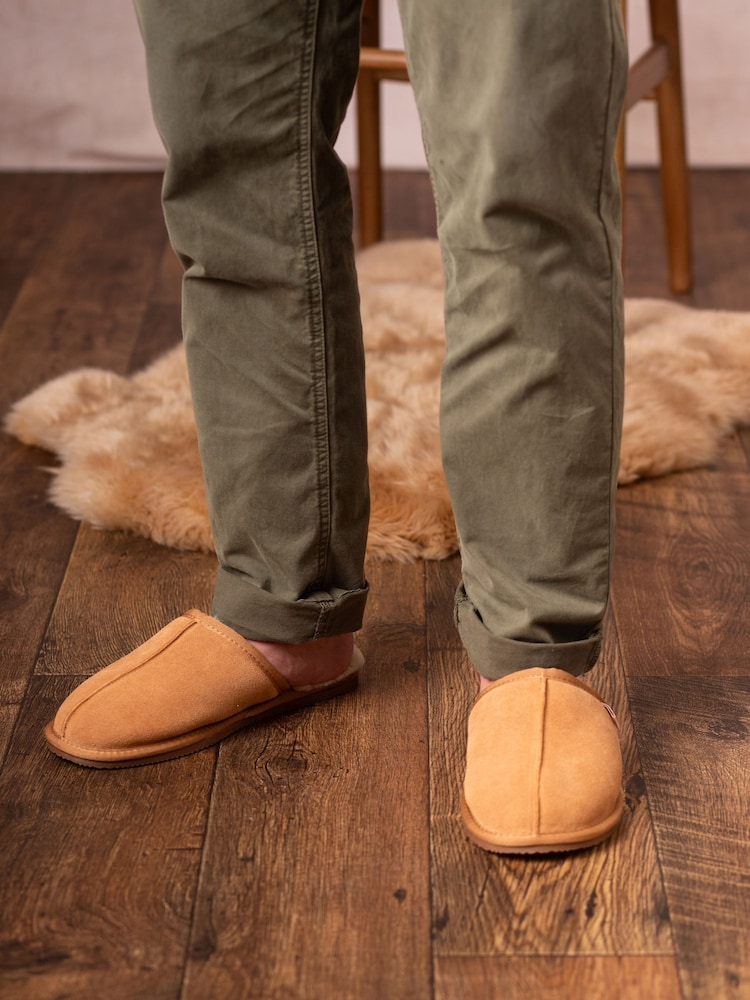 Lakeland Leather Tan Brown Mens Sheepskin Slider Slippers - Image 5 of 5 Lakeland Leather Tan Brown Mens Sheepskin Slider Slippers - Image 5 of 5