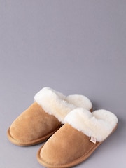 Lakeland Leather Tan Brown Ladies Sheepskin Slider Slippers - Image 1 of 3