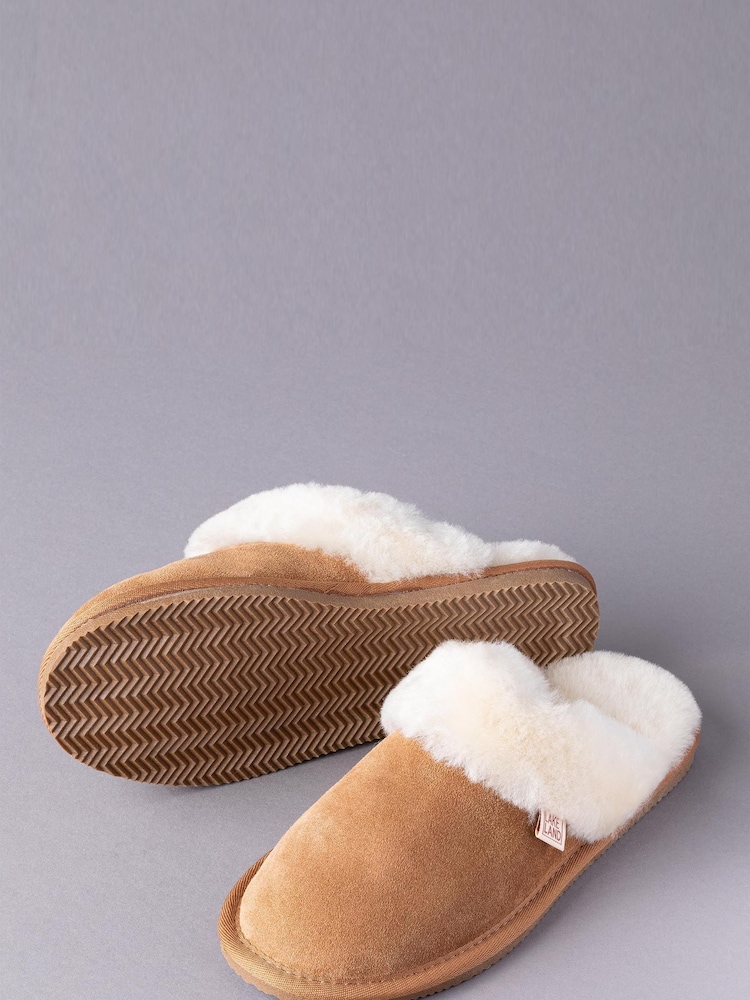 Lakeland Leather Tan Brown Ladies Sheepskin Slider Slippers - Image 2 of 3