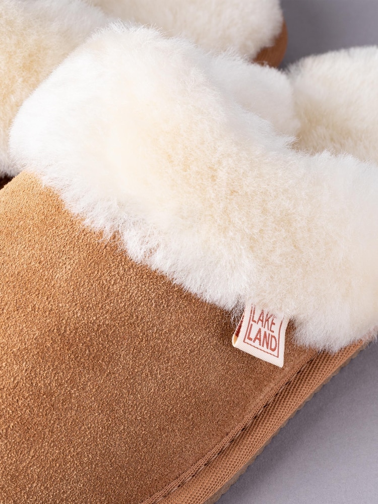 Lakeland Leather Tan Brown Ladies Sheepskin Slider Slippers - Image 3 of 3