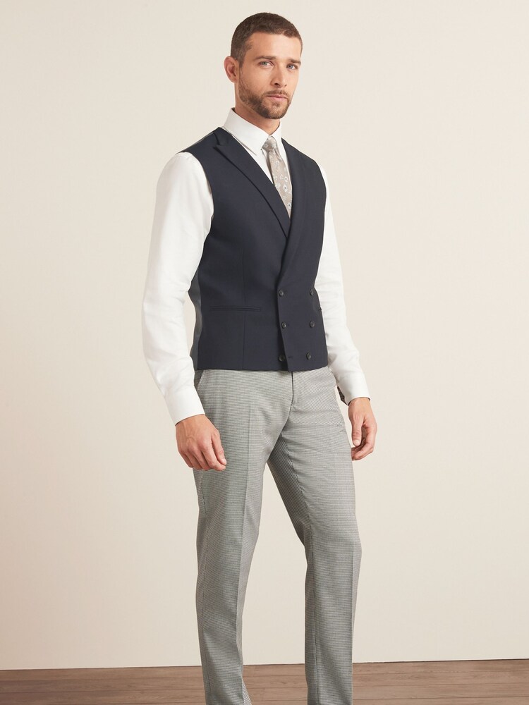 Navy Blue Double Breasted Wool Blend Morning Suit Waistcoat - Image 2 of 10