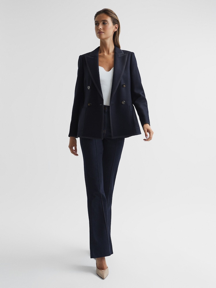 Reiss Navy Gia Double Breasted Twill Blazer - Image 3 of 7