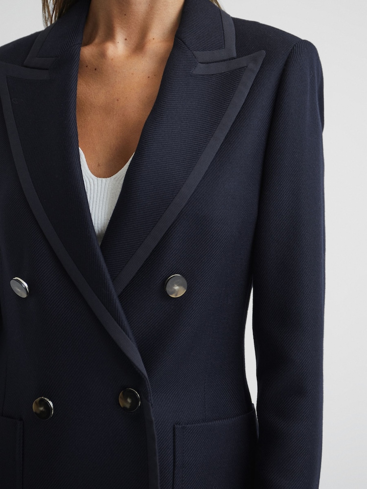 Reiss Navy Gia Double Breasted Twill Blazer - Image 4 of 7
