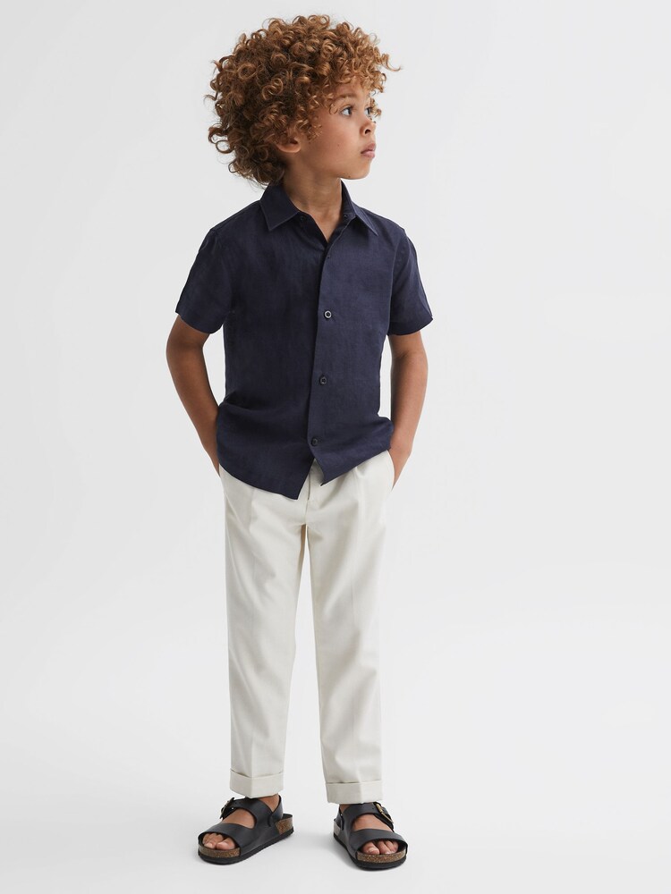 Reiss Navy Holiday Short Sleeve Linen Shirt - Image 1 of 6