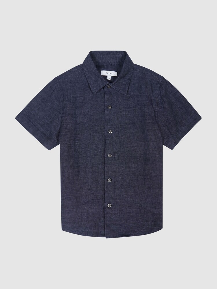 Reiss Navy Holiday Short Sleeve Linen Shirt - Image 2 of 6