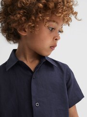 Reiss Navy Holiday Short Sleeve Linen Shirt - Image 4 of 6
