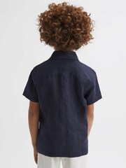 Reiss Navy Holiday Short Sleeve Linen Shirt - Image 5 of 6