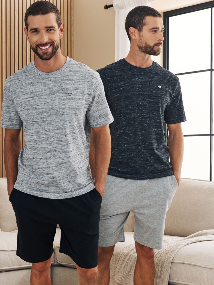 Black/Grey Shorts Pyjamas Set 2 Pack - Image 1 of 11