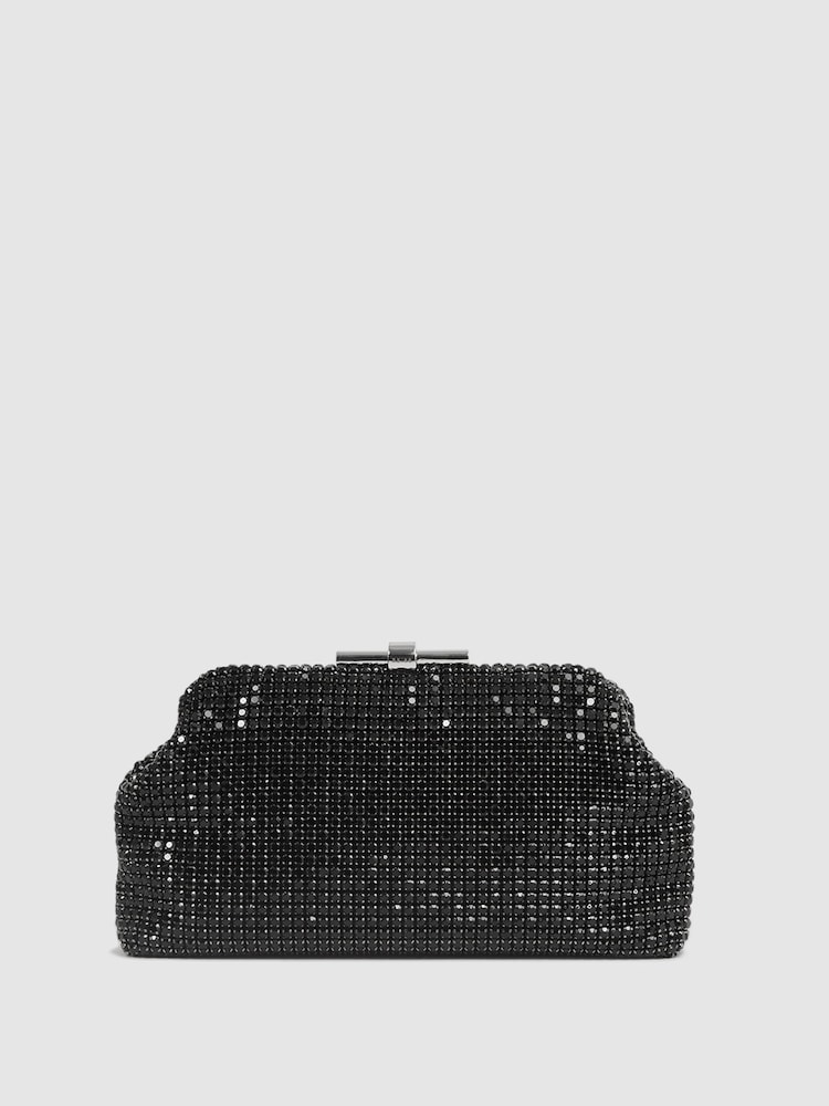 Reiss Black Adaline Embellished Clutch Bag - Image 1 of 8