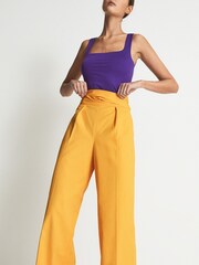Reiss Yellow Malin Wide Leg Tie Detail Trousers - Image 1 of 7