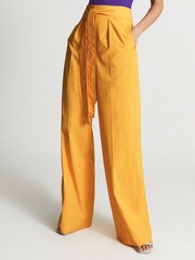 Reiss Yellow Malin Wide Leg Tie Detail Trousers - Image 4 of 7