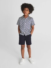 Reiss Navy Valencia Cuban Collar Geo Print Shirt - Image 3 of 6