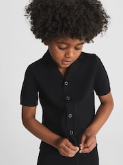 Reiss Black Chico Cuban Collar Stretch Shirt - Image 1 of 6