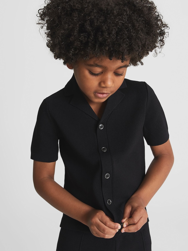 Reiss Black Chico Cuban Collar Stretch Shirt - Image 1 of 6