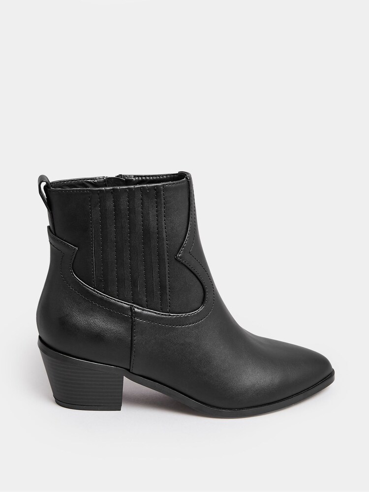 Yours Curve Black Light PU Ankle Western Boots - Image 1 of 4