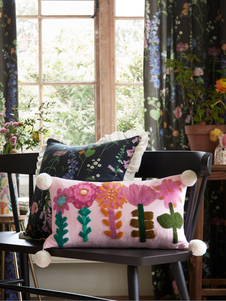Lucy Tiffney Pink Tufted Floral Cushion - Image 1 of 6