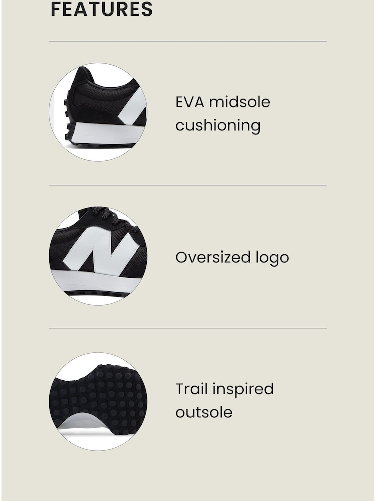 New Balance White/Black Mens 327 Trainers - Image 3 of 13