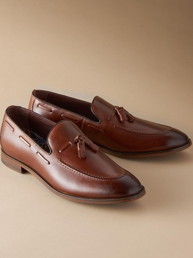 Tan Brown Signature Leather Tassel Loafers - Image 1 of 5