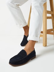 Navy Blue Suede Penny Loafers - Image 1 of 7