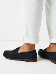 Navy Blue Suede Penny Loafers - Image 2 of 7