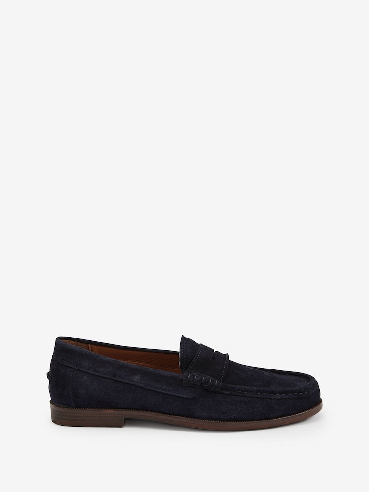 Navy Blue Suede Penny Loafers - Image 3 of 7