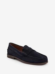 Navy Blue Suede Penny Loafers - Image 4 of 7