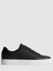 Reiss Black Finley Leather Trainers - Image 1 of 5