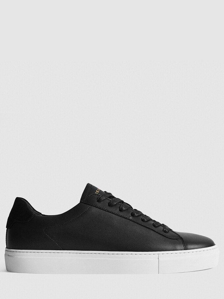 Reiss Black Finley Leather Trainers - Image 1 of 5
